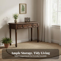 Dressing Desk with Round Mirror and Stool Vintage design Makeup Table space-saving Design Multiple Storage Drawers for Teenagers