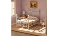 Dollhouse Bed with Mattress 1/12 Scale Miniature Metal Bed Wrought-Iron Style
