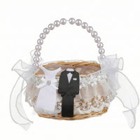 Flower Girl Basket Small Basket with Handle Decorative for Wedding Ceremonies