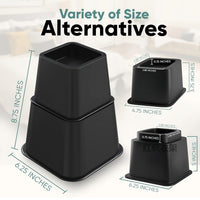 Adjustable Plastic Furniture Leg Caps and Bed Risers Set (4 Large + 4 Small)