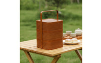 Three-Tier Carrying basket Stackable Bamboo Storage box with Lid Vintage Storage Basket with Lid for Gift Recipients, Tea Service