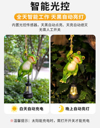 Solar Powered Resin Frog Hanging Garden Light for Outdoor Decor