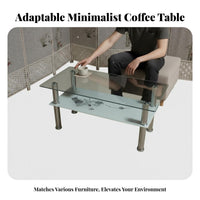 1 Piece Glass Top Table 2-tier Coffee Table Minimalist Layered Glass Stainless Steel Legs Easy Maintenance Suitable for Homeowners Families Small Areas Living Room Office