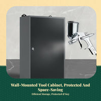 Lockable cabinet with adjustable shelves.