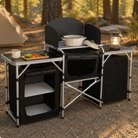 Field Kitchen Setup Table Windscreen Outdoor & Cooking Table Elevated Shelf Portable Cooking Area for Campers