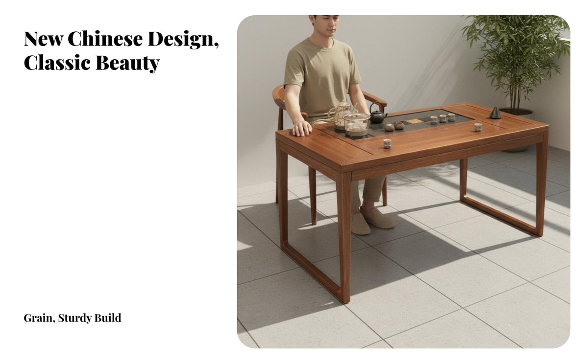 Traditional Craftsmanship Chinese Design Tea Table and Chairs Finely Polished Kung Fu Tea Table Set Zen Design Wooden Furniture Set for Meditators, Cultural Enthusiasts, Homeowners, Balcony, Living Room, Office, Bay Window Area