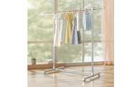 Stainless Steel Clothes Rack with Single Metal Floor Standing Clothes Rack Freestanding Clothing Organizer Space Saving for Bedroom, Laundry Room