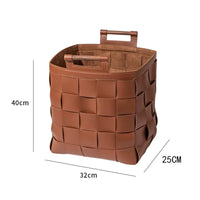 Woven PU Leather Basket Elegant Design Leather Storage Bin with Wood Handles Large Capacity Decorative Storage Bin for Bedroom, Washroom