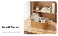 Bamboo Weave Basket Woven Desktop Storage Bin Versatile Desktop Organizer Box for Bedroom, Washroom