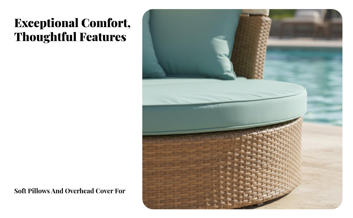 Woven Texture Round sunshade Daybed sun Protection Patio Lounger Weather-Resistant Outdoor Furnishing Comfortable pads for Homeowners, Hotel Owners, Terrace, Balcony, Garden, supportiveyard
