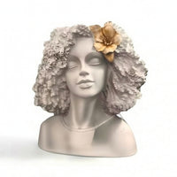 Resin Bust Planter Textured Planter with Flower Embellishment Sculptural