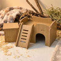 Hamster Wooden Villa with Multi-Chamber Layout, Square Syrian Hamster Hideaway Featuring Stairs and Openings