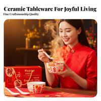 Red Festive Ceramic Tableware Set, Gift Box, Holiday Blessing, Suitable for Adults