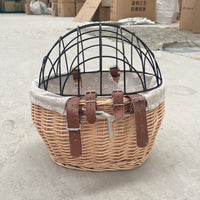 Wicker Bicycle Basket Pet Cage for Cats and Dogs, Front Basket