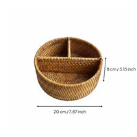 Woven Rattan Storage Basket Multi-Compartment Divided Control Holder Material Wicker Organizer Basket for Office