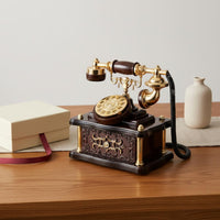 Retro Telephone Melody Box Wind-up Antique Design Desk Phone Decor Nostalgic