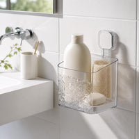 Glacier Pattern Wall-Mounted Bathroom Storage Basket with Toothbrush Holder, No-Drill Installation