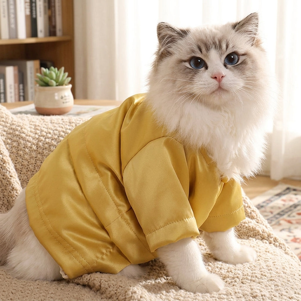 Cat T-Shirt Style Long Sleeve Top, Solid Silk-Like Material, Lightweight Cat Shirt for Seasonal Celebration Clothing and Cool Pet Fashion