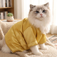 Cat T-Shirt Style Long Sleeve Top, Solid Silk-Like Material, Lightweight Cat Shirt for Seasonal Celebration Clothing and Cool Pet Fashion