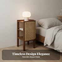 Semi-Circular Rattan End Table Wabi-Sabi Aesthetic Nightstand Nordic Aesthetic
