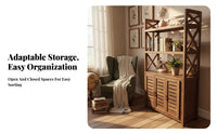 Multi-Tier Storage Multi-Tier Louvered Doors Etagere with Cabinet Rustic Design Long-Concludinging Frame for Families, Balcony