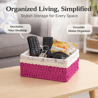 Red 2L Modern Minimalist Woven Storage Basket, Plant Fiber Liner Basket for Living Room, Desk Organiser for Sundries