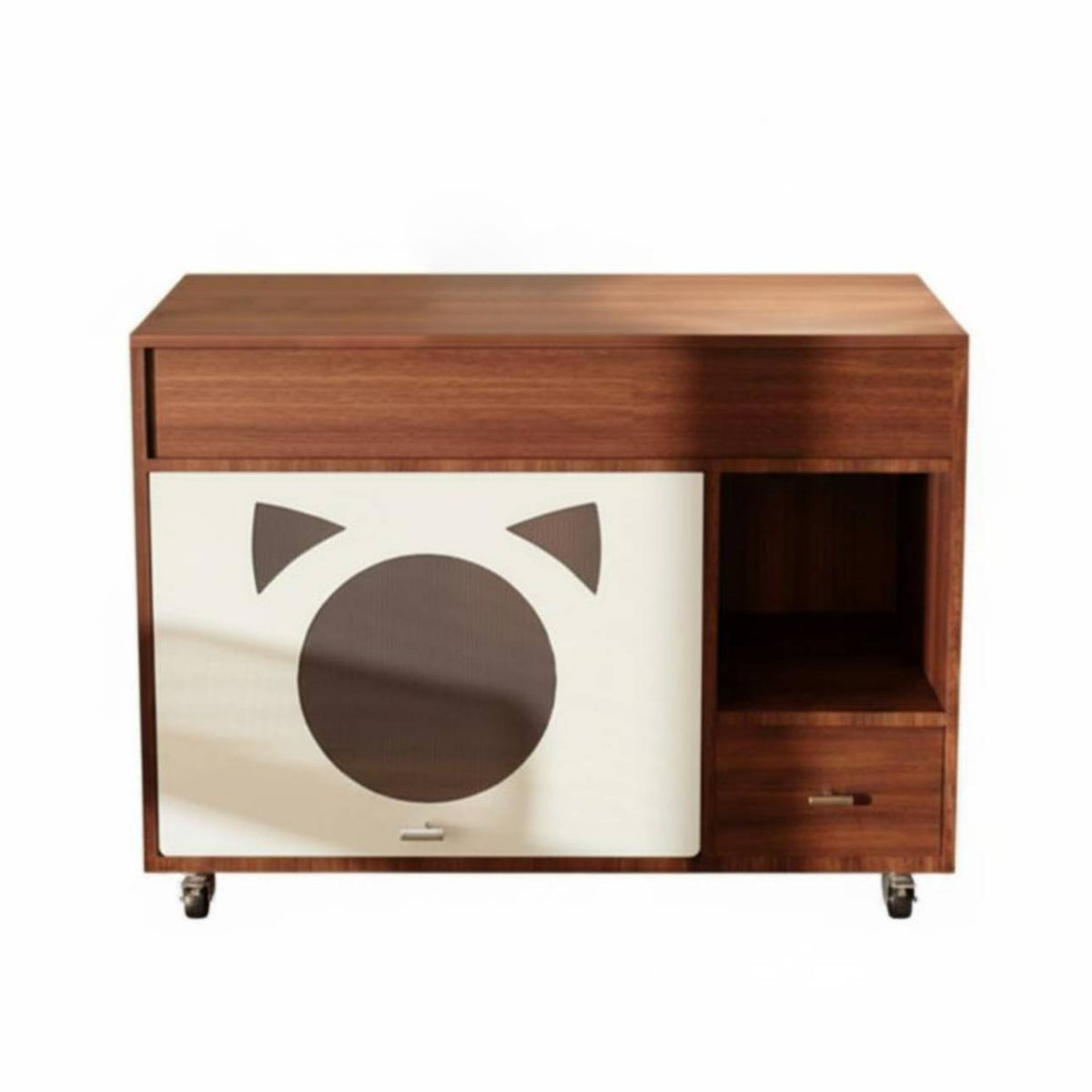 Cat Washroom Cabinet Walnut Finish Cat Furniture Litter Cabinet Caster Wheels
