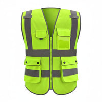 Long-Lasting Reflective Safety Vest Lightweight Multi-Pocket Construction Vest Breathable Material High Visibility Clothing for Workers, Event Personnel, Warehouses