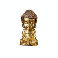 Seated Buddha Figurine Copper Meditation Buddha Statue Gold-Toned Base Meditating Statue for Desk, Car