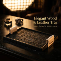 Leather Wood Tray - Light Luxury Decor