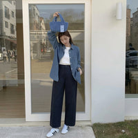 Women's Trousers High Waist Straight Leg Cropped Design, Ladies for Casual Office Wear, Structured Fit
