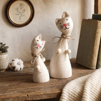 2 Pieces Wooden Feline Figurine Set Minimalist Design for Living Room, Bookshelf