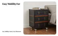 2-Drawer Rolling Chest Vintage Design Bedside Table Distressed Finish effortless Sliding for Guesthouse Owners, Students, Study