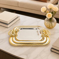 Luxury Square Serving Tray with Handles, Electroplated Metal Serving Platter for Coffee Table Decor, Silver Gold Highlight