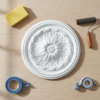 Round Ceiling Medallion Flower Relief Pattern Ornate Ceiling Floral Ornament