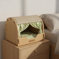 Solid Wood Frame Sisal Cat Scratcher House All-Season Use Cat Condo with Scratching Post Long-Lasting Sisal Scratching Tunnel 2-in-1 Design for Indoor