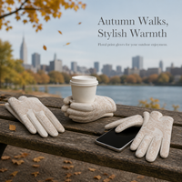 Fashion Printed Suede Touchscreen Gloves for Women, Winter Warm Windproof Outdoor Cycling
