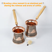 Turkish Aluminum Coffee Pot with Long Handle and Milk Frother