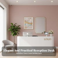 Modern Reception Desk with Lacquered Finish Contemporary Salon Front Desk Lamp Feature Luxury Commercial Counter Suitable for Beauty Salons Retail Stores Corporate Lobbies Professional Workplaces