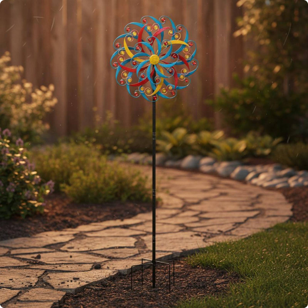 Three Layer Windmills Decor Weather Resistant Colorful Garden Whirling Easy to Install Metal Wind Whirling for Patio