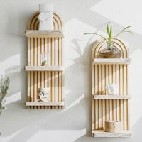 Bohemian Door-Shaped Solid Wood Wall Planter Shelf - Handcrafted Wooden Decor