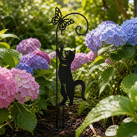 American Country Style Cat and Butterfly Iron Garden Stake Outdoor Landscape Ornament