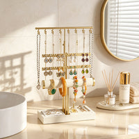 Multi-Functional Jewelry Stand with Tray, Five-Tier Metal Earring and Necklace Organizer