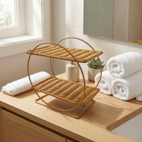 Rattan Shelf Rack Decorative Rectangular Stable 2 Tier Shelf for Washroom