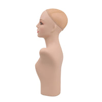 Mannequin Head and Shoulders Form Cream-Colored Hairpiece Display Stand Rounded Shape