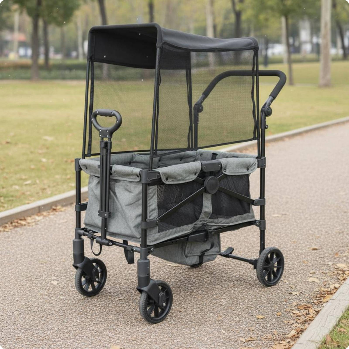 Push Cart Wagon Storage Pockets Wagon Metal Frame Children Transport