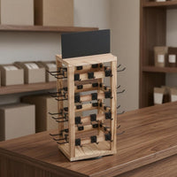 Black Metal Hooks Rotating Jewelry Display Rack Natural Wood Finish Wooden Jewelry Organizer unobstructedFrame Wooden Pegboard Display Tabletop
