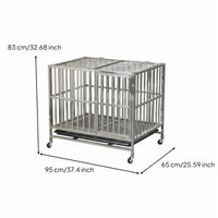 Heavy Duty Dog Cage with Rolling Dog Crate Stainless Steel Kennel Large Pet Enclosure Secure Metal Frame Thickened Construction Suitable for Active Dogs Indoor Outdoor Use Home Travel
