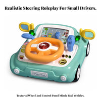 Pretend Driving Toy with Road Display | ConstructionPowered, Toy Steering Wheel with Dashboard, for Playroom