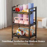 Exercise Mat and Dumbbell Holder Portable with Wheels Dumbbell and Exercise Mat Holder Home Gym Storage Rack Sturdy Duty